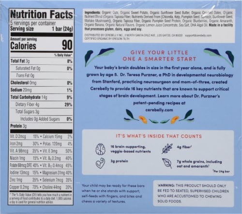 Cerebelly® Smart Bars Organic Blueberry Banana Sweet Potato Toddler Snack Bars Perspective: back
