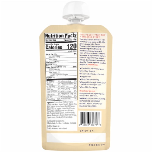 Cerebelly® Sweet Potato & Pinto Bean Organic Baby Puree Perspective: back