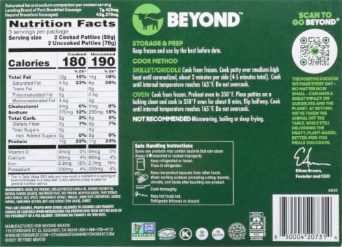 Beyond Meat® Beyond® Breakfast Sausage™ Spicy Plant-Based Patties Perspective: back
