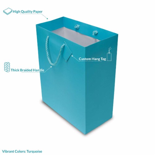 Occasionall Designer Turquoise Paper Gift Wrap Bags with Handles Solid Colors 12Pcs - 6x3x7.5 Perspective: back
