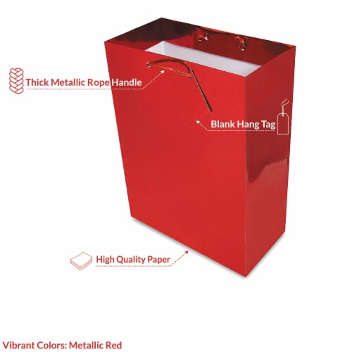Red Foil Gift bags with Handles, Designer Solid Red Paper Gift Wrap Bags Perspective: back