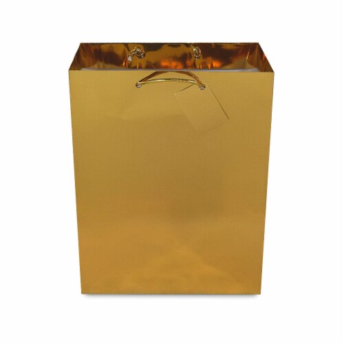 Gold Foil Gift bags with Handles, Designer Solid Gold Paper Gift Wrap Bag Perspective: back