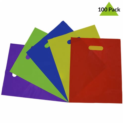 Prime Line Packaging Multi Plastic Bags with Handles Assorted Neon Colorful Bags 100 Pk 12x15 Perspective: back