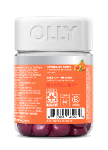 Olly Tropical Citrus Flavored Heavenly Hair Supplement Gummies Perspective: back