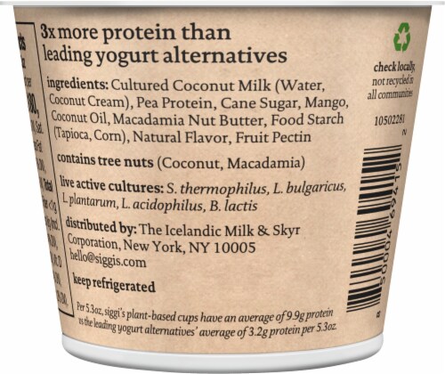 Siggi's® Mango Dairy Free Coconut Yogurt Cup Perspective: back