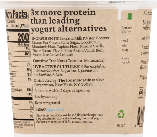 Siggi's™ Vanilla Plant-Based Coconut Blend Perspective: back