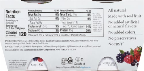 Siggi's™ Simple Ingredient Skyr Mixed Berries & Acai Non-Fat Yogurt Perspective: back