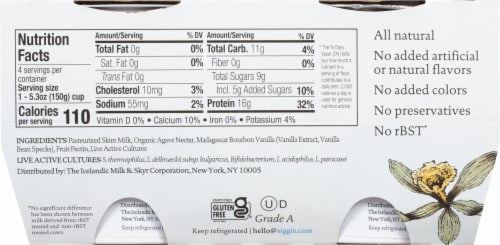 Siggi's® Simple Ingredient Skyr Vanilla Non-Fat Yogurt Perspective: back