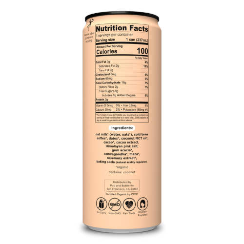 Pop & Bottle Mocha Oat Milk Latte +Adaptogens™ Perspective: back