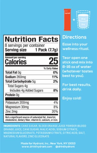 Hydrant Inc® Hydrate Blood Orange Electrolyte Drink Mix Perspective: back