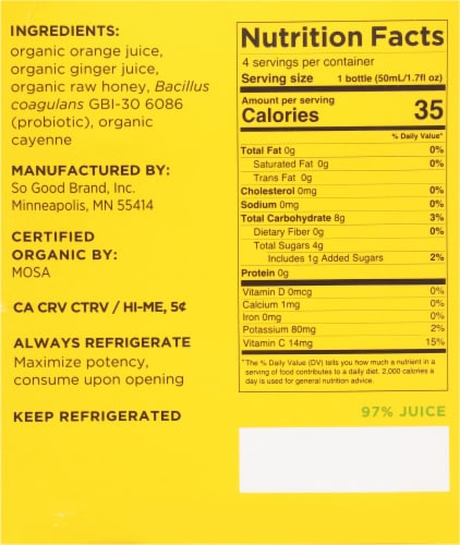 So Good So You® Immunity Ginger Cayenne Probiotic Shots Perspective: back