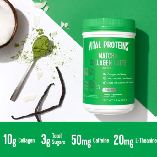 Vital Proteins Matcha Collagen Latte for Skin Hair Nail & Joint Support 10g Collagen Vanilla Powder Perspective: back