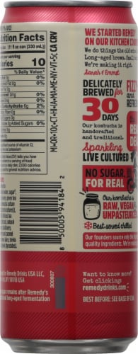 Remedy Naturally Flavored Mixed Berry Kombucha Perspective: back
