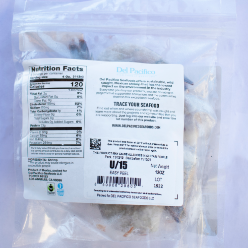 Del Pacifico U15 Wild Caught Blue Mexican Fair Trade Shrimp Perspective: back