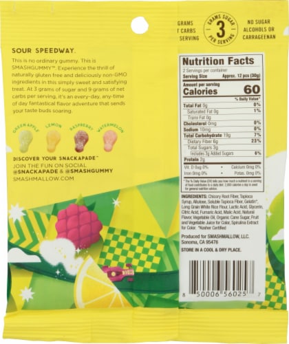 SmashMallow® SmashGummy Pucker Up Sour Snackable Gummy Balloons Perspective: back