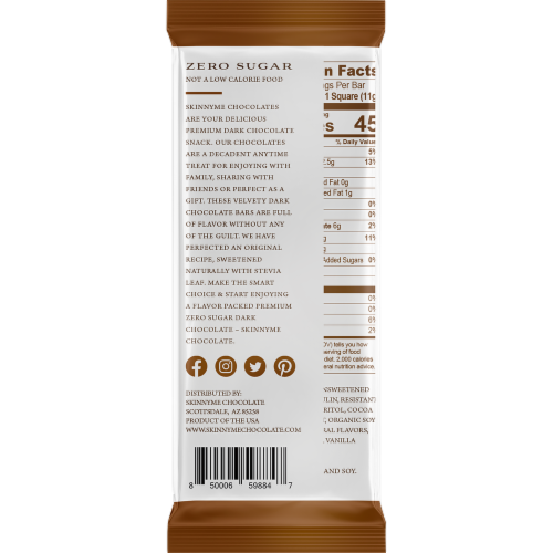 SkinnyMe Zero Sugar Dark Chocolate After Dinner Bar Perspective: back