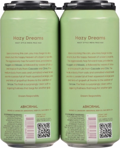 Abnormal Hazy Dreams Hazy Style IPA Perspective: back