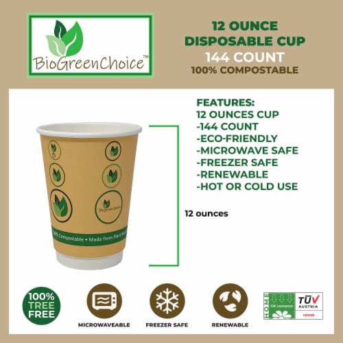 12oz Double Wall Compostable Hot Coffee Cup (144 Count) Perspective: back