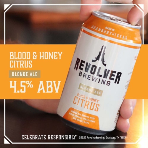 Revolver Blood&Honey Citrus Blonde Pale Ale Beer Cans Perspective: back