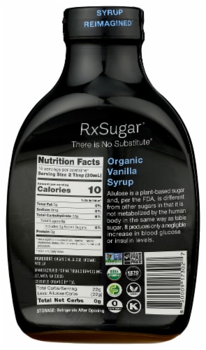 RxSugar® Organic Vanilla Syrup Perspective: back