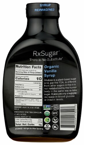 RxSugar® Organic Vanilla Syrup Perspective: back