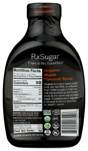 RxSugar® Organic Maple Flavored Syrup Perspective: back