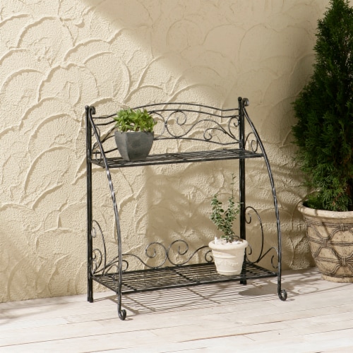 Folding Plant Stand 2 Shelf Perspective: back