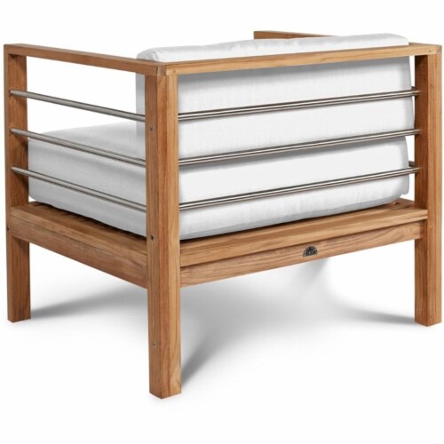 HiTeak Furniture SoHo Teak Wooden Patio Club Chair in Natural and White Perspective: back