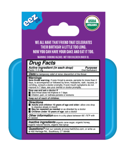 Sootheez™ Birthday Cake Organic Throat Soothing Drops Perspective: back
