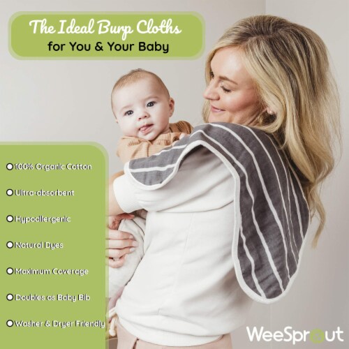 WeeSprout Unisex Organic Towel Cotton Burp Cloths, Ultra-Absorbent Layers, Neutral, Set of 4 Perspective: back