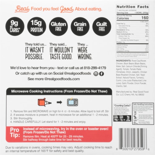 The Real Good Food Company Chicken Burrito Bowl Frozen Meal Perspective: back