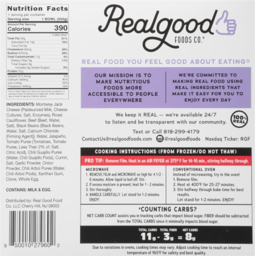 The Real Good Food Company® Steak Burrito Bowl Frozen Meal Perspective: back