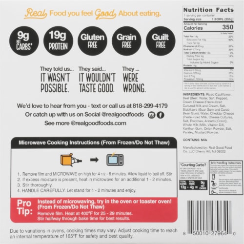 The Real Good Food Company® Mashed Cauliflower & Braised Beef Bowl Frozen Meal Perspective: back