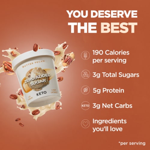 Keto Pint Zero Added Sugar Butter Pecan Ice Cream 1 pt Perspective: back