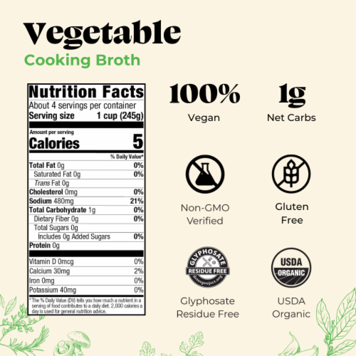 Kettle & Fire Vegetable Cooking Broth Made with Organic Vegetables Perspective: back