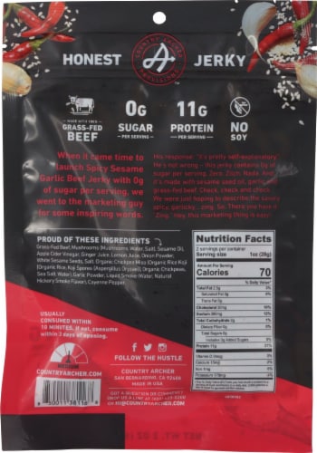 Country Archer Zero Sugar Spicy Sesame Garlic Beef Jerky Perspective: back