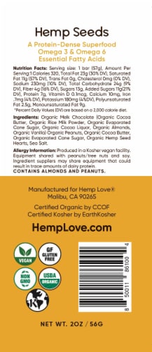 Hemp Love Organic Peanut Butter & Hemp Seed Crunch Chocolate Bar Perspective: back