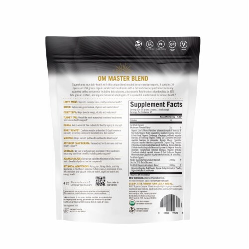 Om® Mushroom Master Blend Mushroom Powder Dietary Supplement Perspective: back
