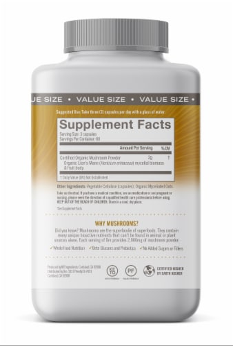 Om Mushroom Lion's Mane Superfood Capsules Perspective: back