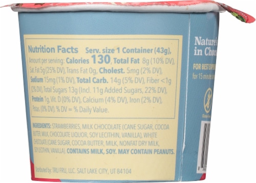 Tru Fru Nature's Strawberries Frozen Fresh in White and Milk Chocolate Single Serve Cup Perspective: back