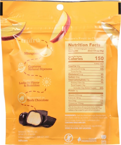 Tru Fru Hyper-Dried Fresh Mangoes Covered in Dark Chocolate Perspective: back