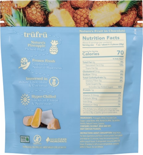 Tru Fru Pina Colada Pineapple Frozen Fresh in White Chocolate & Coconut Perspective: back