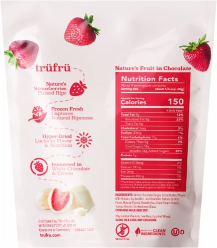 Tru Fru Hyper-Dried Strawberries Covered in White Chocolate Candy Bag Perspective: back
