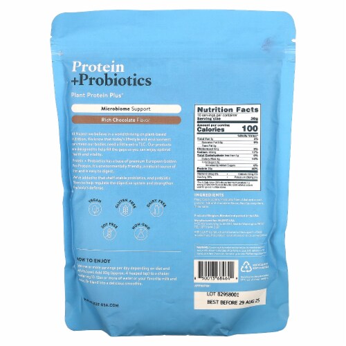 Nuzest Protein + Probiotics Rich Chocolate - 10.6 oz (300 g) Perspective: back