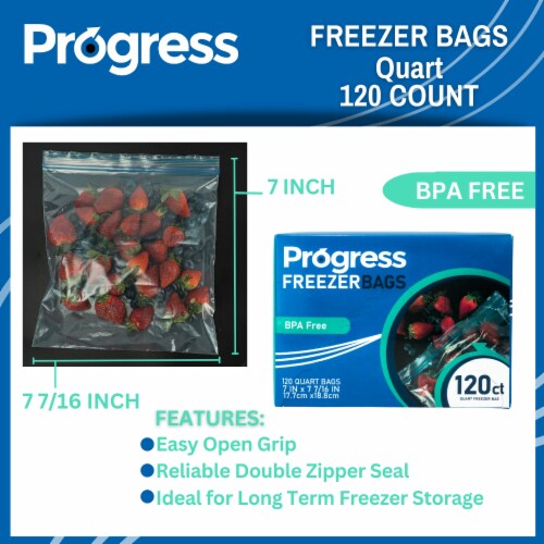 Progress Double Zipper Freezer Storage Bags - Quart 120 Count Perspective: back