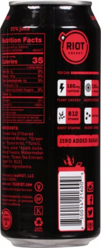 RIOT Cherry Watermelon Plant Based Energy Drink Perspective: back