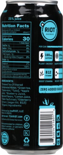 RIOT Berry Plant Based Energy Drink Perspective: back