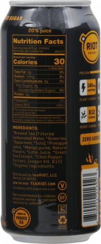 RIOT Mango Plant Based Energy Drink Perspective: back