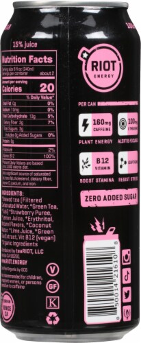 Riot Plant USDA Organic Strawberry Lemonade Powered Energy Drink Perspective: back