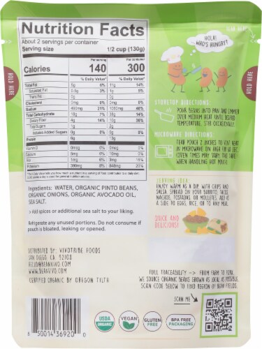 BeanVivo® Organics Refried Pinto Beans Perspective: back